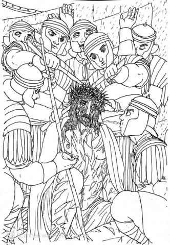 Jesus Is Mocked By The Roman Soldiers Coloring Page